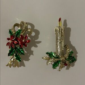 Pair of Holiday Christmas Vintage Brooches